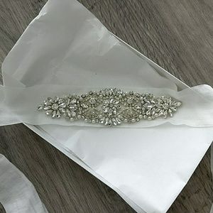 Bridal Crystal Belt on Sheer Ivory Gauze Ribbon